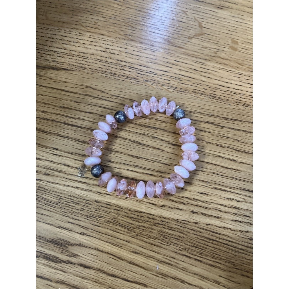 Rose Quartz Crystal beads Stretch Bracelet w/ Silver Bead Accents‎ Boho Festival